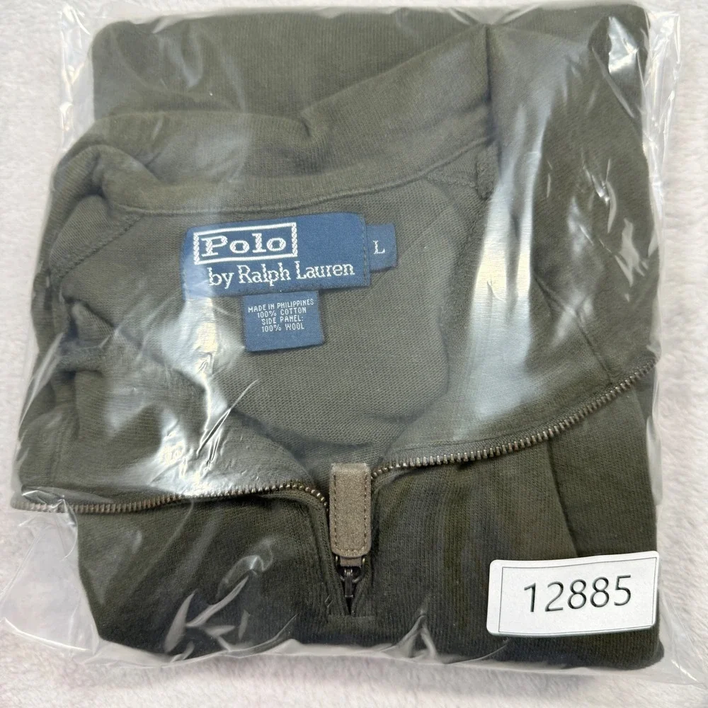 Polo Ralph Lauren Olive Green Cotton Wool Blend Quarter Zip Pullover Mens Size L